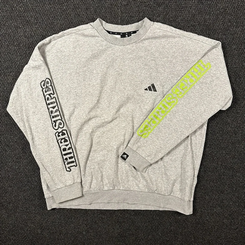 Adidas Three Stripes Sweatshirt Men's XL Gray Crewneck Sleeve Graphic Logo